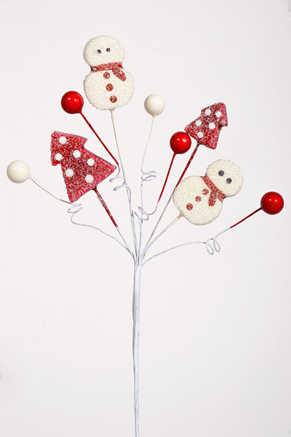 14.5" Snowman/berry/tree Spray Red/white Pkg/6