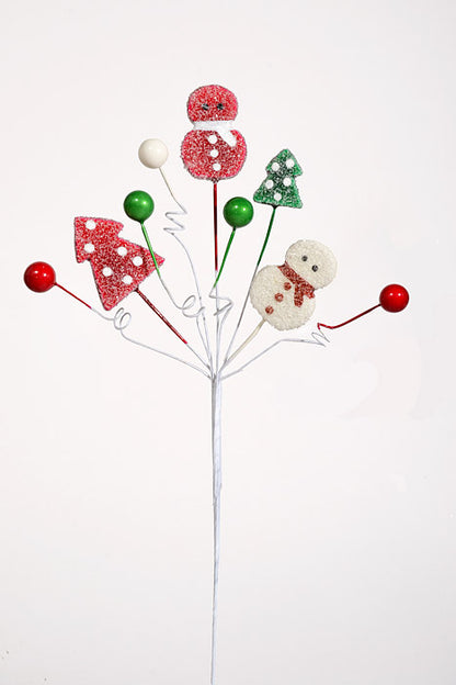 14.5" Snowman/berry/tree Spray Red/white Pkg/6