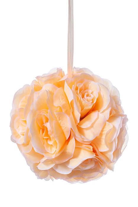 6" Rose Ball W/ribbon Peach