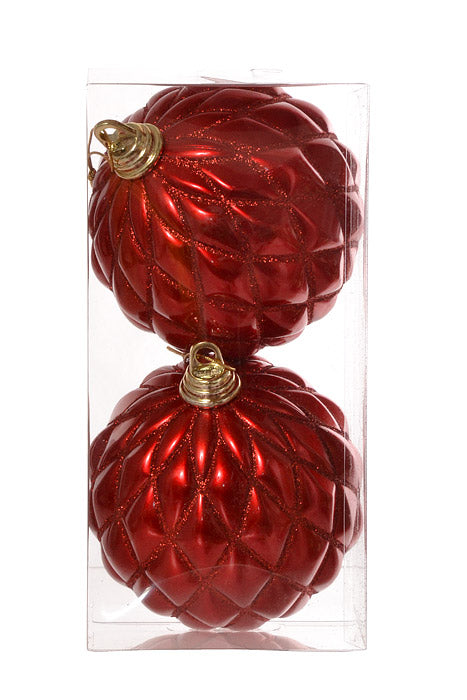150Mm Design Ball With Glitter Ornament (Red) Pkg/2