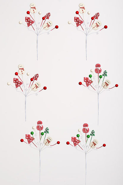 14.5" Snowman/berry/tree Spray Red/white Pkg/6