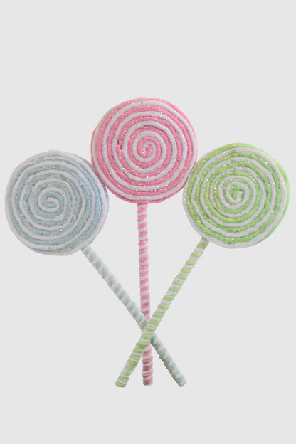 14" Frosted Pastel Lollipop Ornament Pink/White