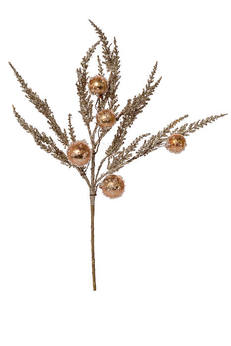 26" Glitter Feather Leaf Spray With Ball Champagne