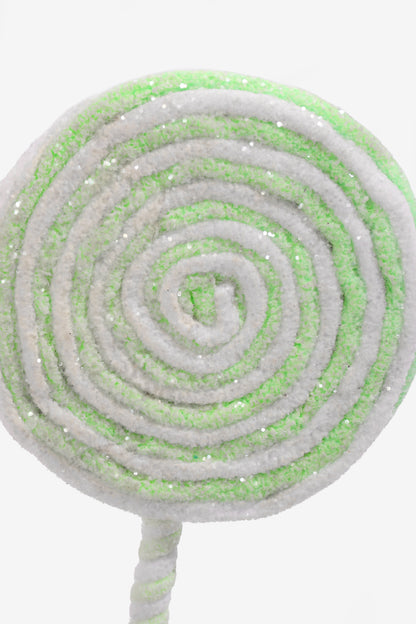 14" Frosted Pastel Lollipop Ornament Mint/White
