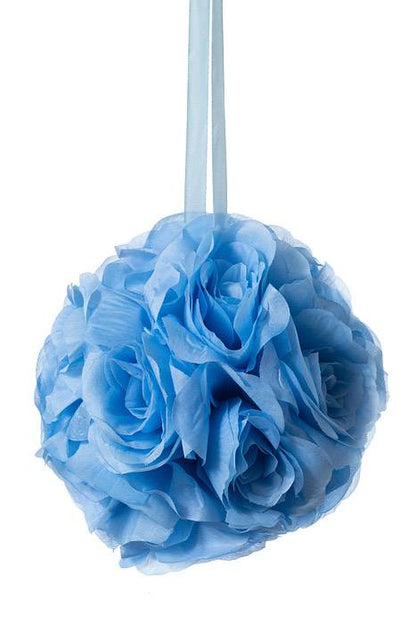 6" Rose Ball W/ribbon Light Blue