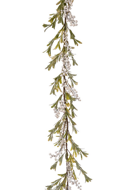 6ft Mistletoe &amp; Berry Garland Cream