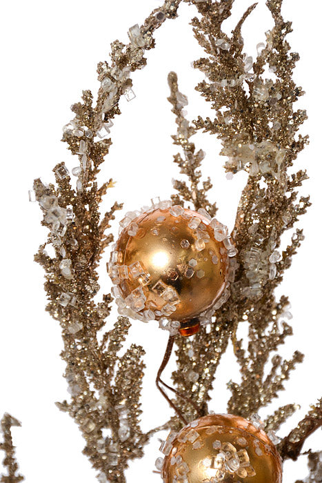 26" Glitter Feather Leaf Spray With Ball Champagne