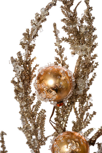 26" Glitter Feather Leaf Spray With Ball Champagne