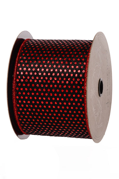 4" X 10Yds Wired Plush Metallic Dots Ribbon Red/Black