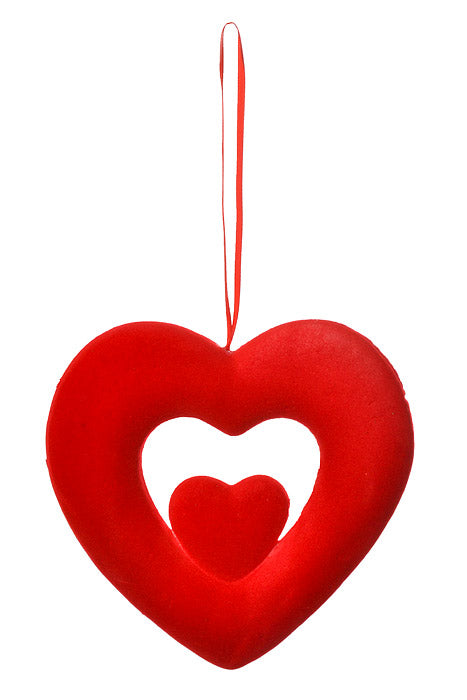 7.5" Velvet Open Double Heart Hanging Red