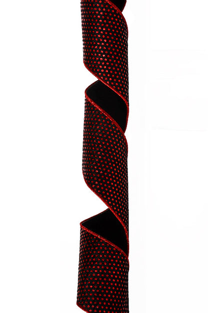 4" X 10Yds Wired Plush Metallic Dots Ribbon Red/Black