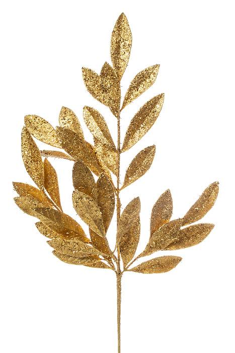 21" Glitter Sparkling Bay Leaf Spray