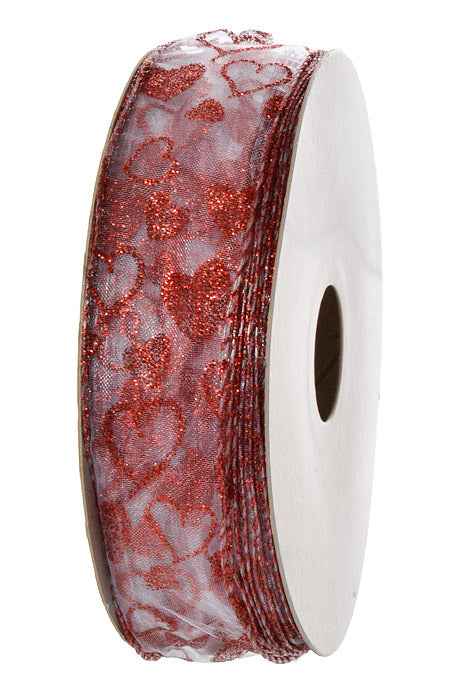 1-1/2" X 50Yds Wired Adore Ribbon White/Red