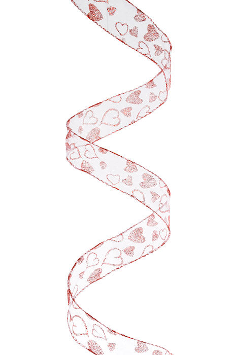 1-1/2" X 50Yds Wired Adore Ribbon White/Red