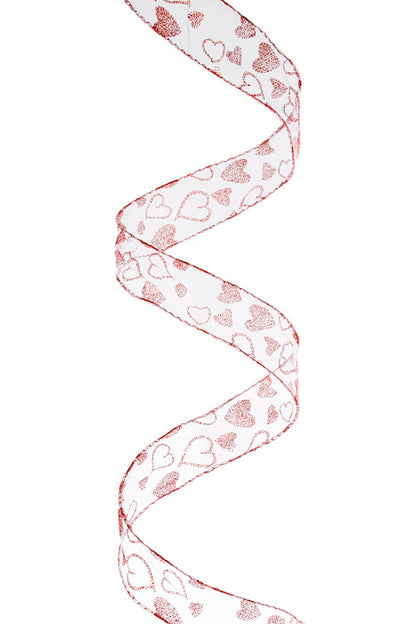 1-1/2" X 50Yds Wired Adore Ribbon White/Red