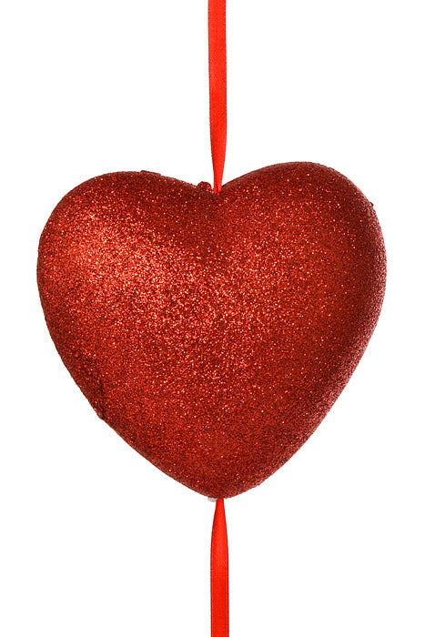 5" X 60" Glitter Solid Heart Garland Red