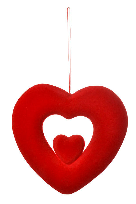 9.5" Velvet Open Double Heart Hanging Red