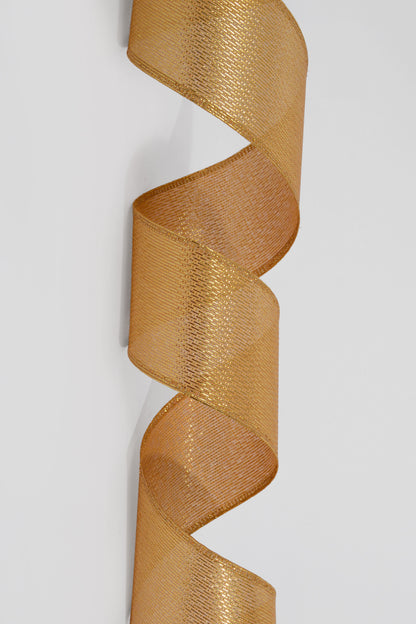 2.5" X 50Yds Wired Stairstep Woven Metallic Ribbon Gold