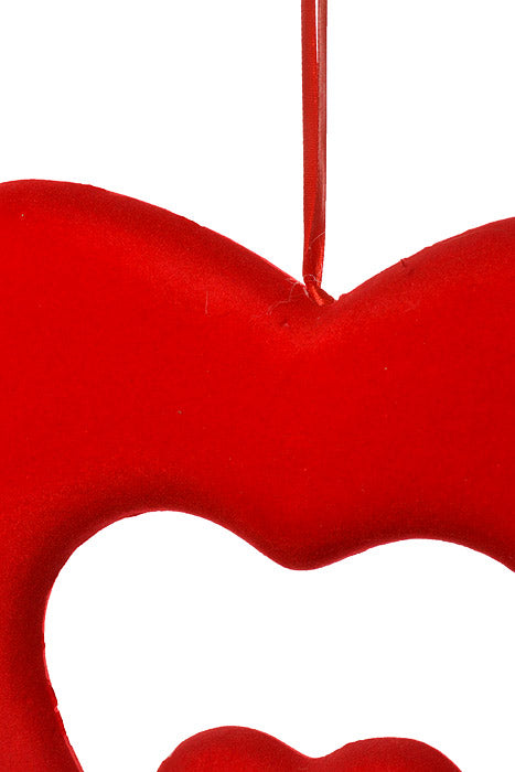 9.5" Velvet Open Double Heart Hanging Red