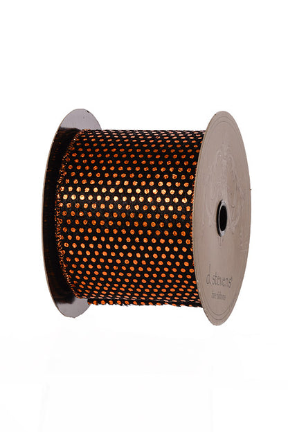4" X 10Yds Wired Plush Metallic Dots Ribbon Orange/Black