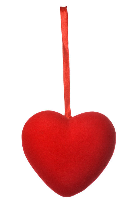 4" Velvet Solid Heart Hanging Red