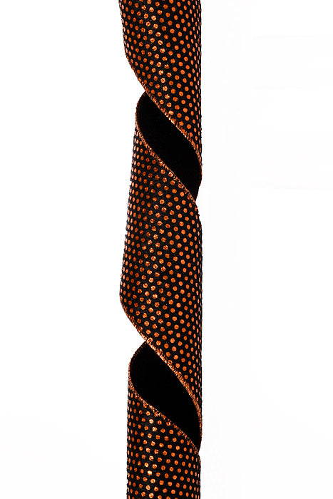 4" X 10Yds Wired Plush Metallic Dots Ribbon Orange/Black