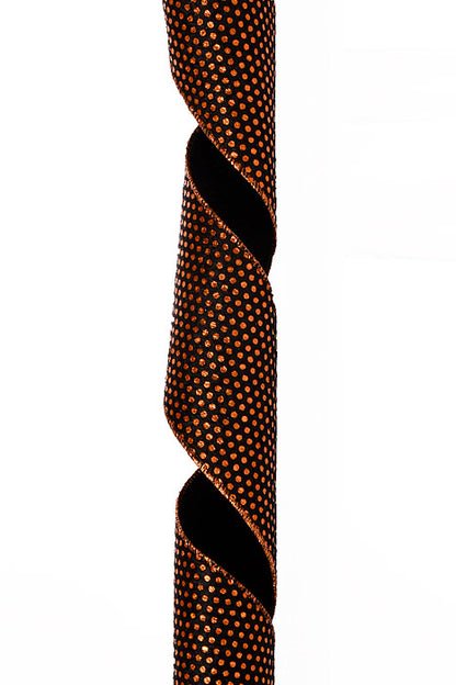 4" X 10Yds Wired Plush Metallic Dots Ribbon Orange/Black