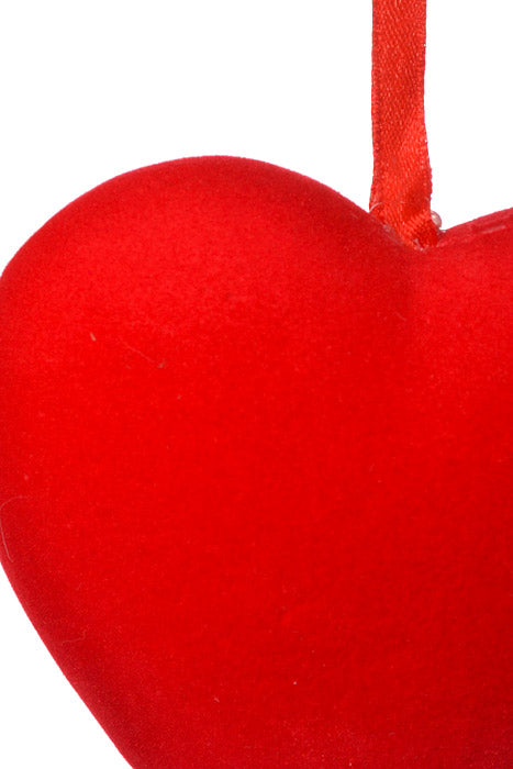 4" Velvet Solid Heart Hanging Red