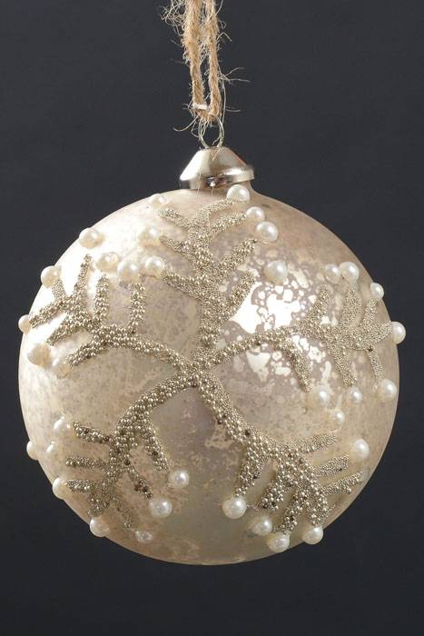10cm Glass Ball Ornament W/pearls Champagne