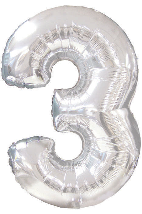 42&quot; Number Three Shape-a-loon Silver