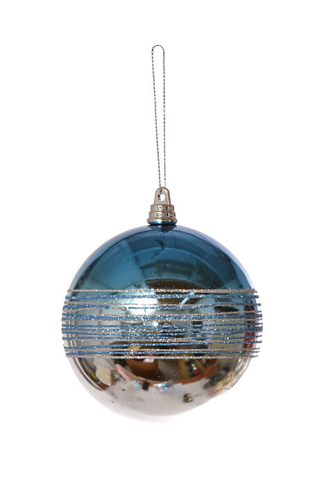 100Mm Shiny Ball With Glitter Ornament (Ombre Blue/Silver) Pkg/4