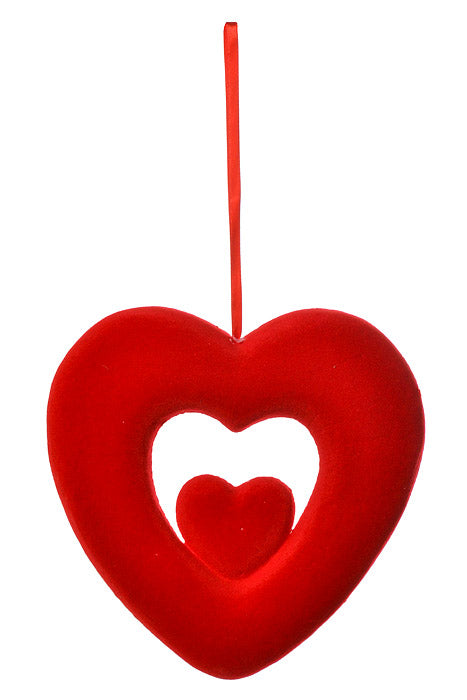 8.5" Velvet Open Double Heart Hanging Red