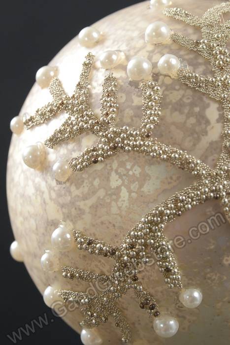 10cm Glass Ball Ornament W/pearls Champagne