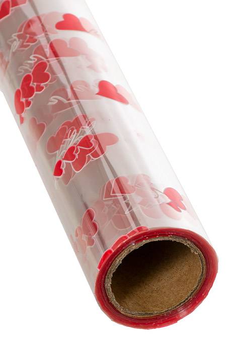 30" X 100ft Hearts Krystal Phane Roll Red / Clear