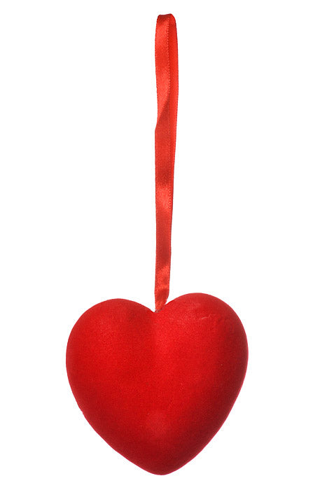 3" Velvet Solid Heart Hanging Red