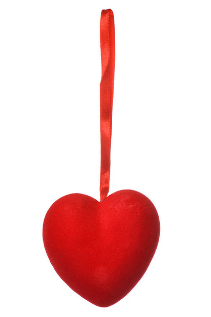 3" Velvet Solid Heart Hanging Red