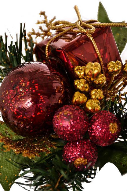 7.5" Holly Pine Pick W/ball/box/berry Burgundy Pkg/12