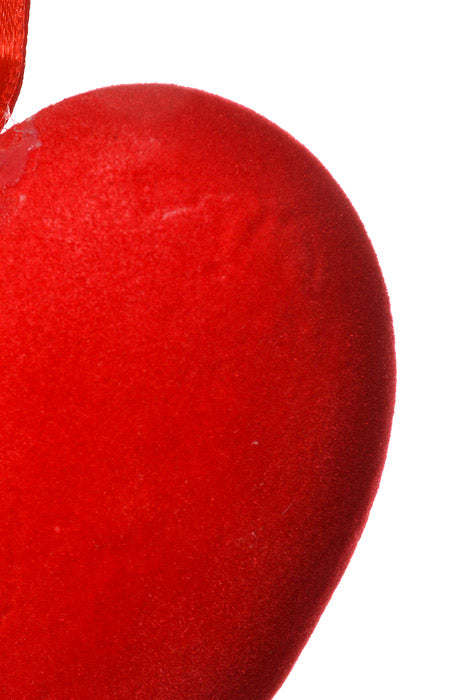 3" Velvet Solid Heart Hanging Red