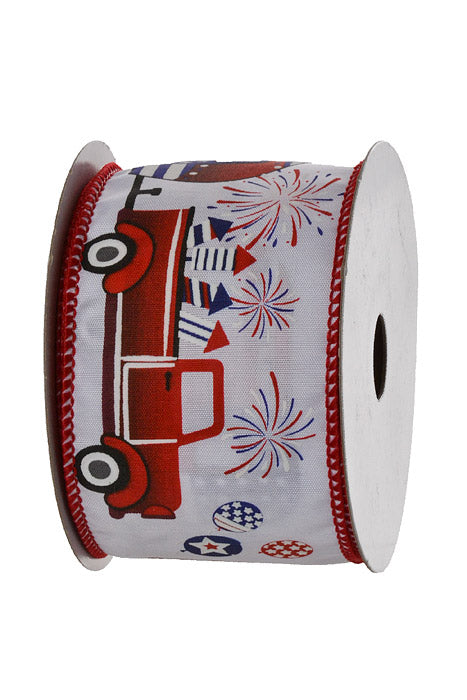 2-1/2" X 10Yds Wired American Road Trip Ribbon Red/White/Blue
