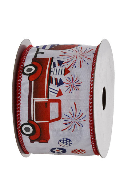 2-1/2" X 10Yds Wired American Road Trip Ribbon Red/White/Blue