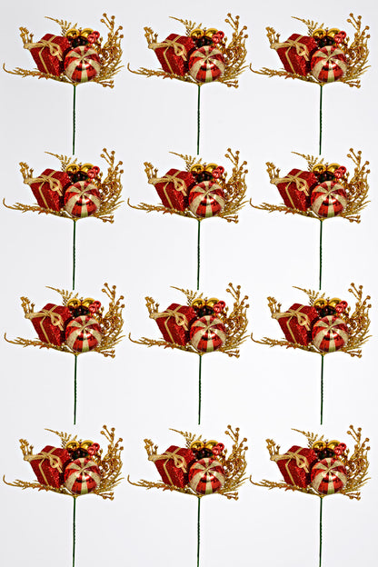 7" Ball Giftbox Cedar Pick Red/Gold Pkg/12