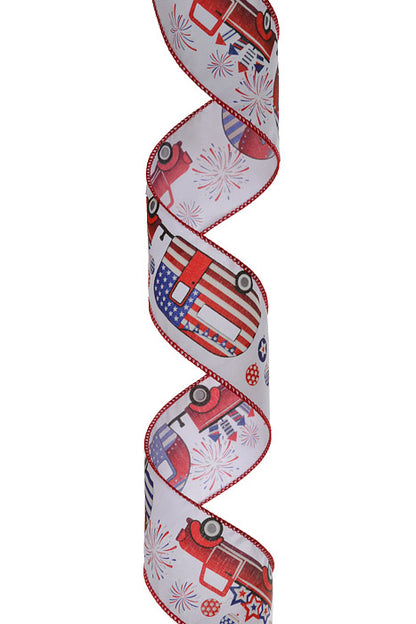 2-1/2" X 10Yds Wired American Road Trip Ribbon Red/White/Blue