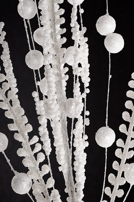 38" Glitter leaf Ball Spray White