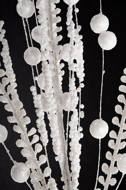 38" Glitter leaf Ball Spray White