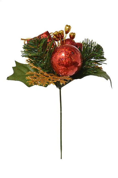 7.5" Holly Pine Pick W/ball/box/berry Red Pkg/12