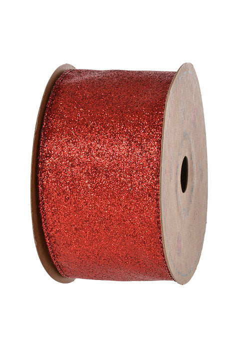 2.5" X 10Yds Wired All Glitter Ribbon Red