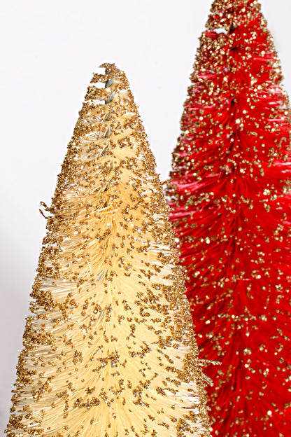 9" Vintage Glitter Sisal Trees Red/Green/Ivory Box/6