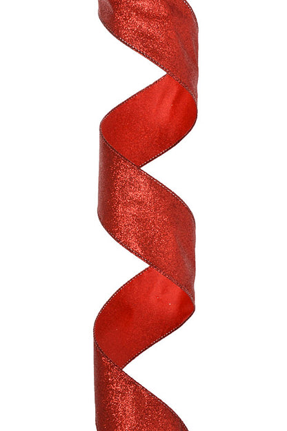 2.5" X 10Yds Wired All Glitter Ribbon Red