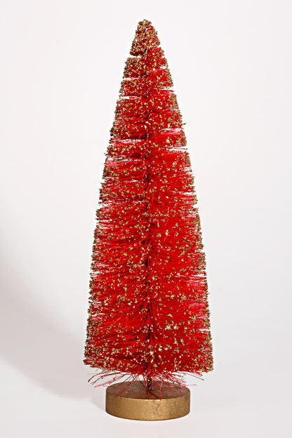 9" Vintage Glitter Sisal Trees Red/Green/Ivory Box/6