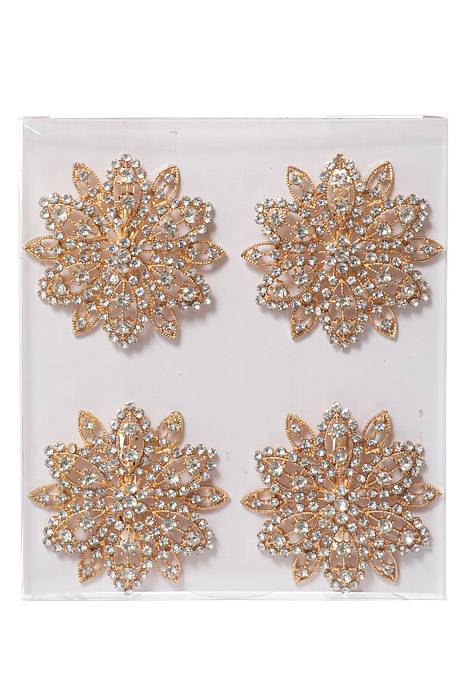 2.5" Rhinestone Napkin Holder Gold Pkg/4